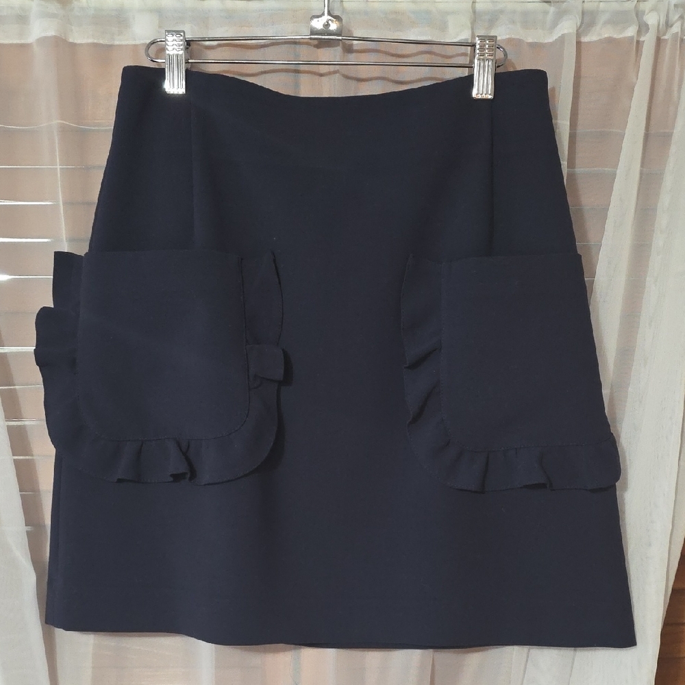 Sandro Navy Mini Skirt with Ruffle Pockets